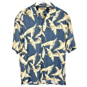 Blue Silk Banana Leaves Hawaiian Shirt - Men's Size M